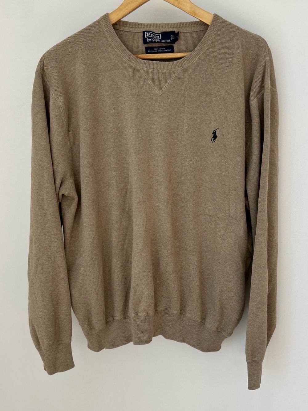 Vintage Polo Ralph Lauren Beige Crewneck Sweater L 25x25 Boxy Fit